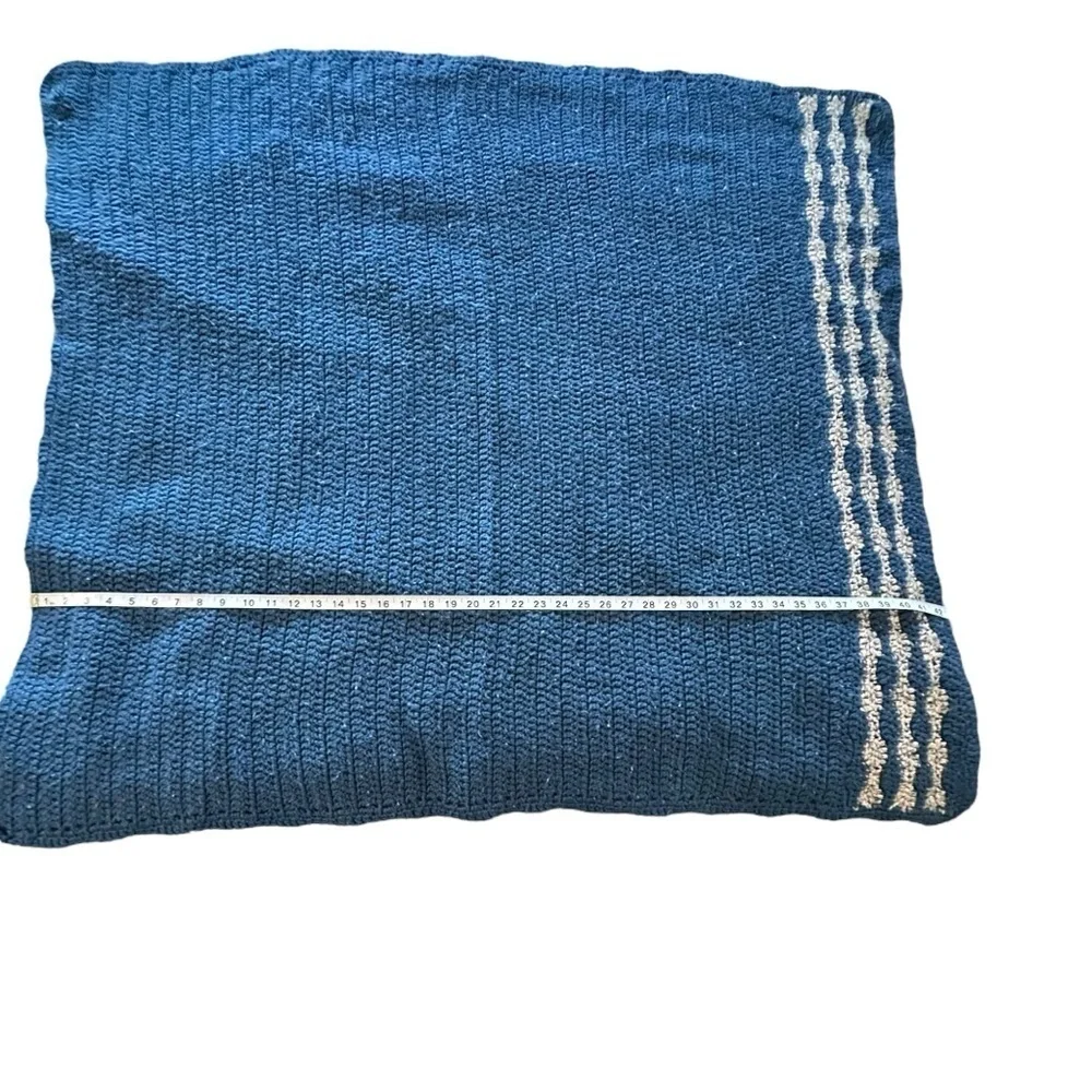 Blue tan stripes handmade crochet blanket 40x42